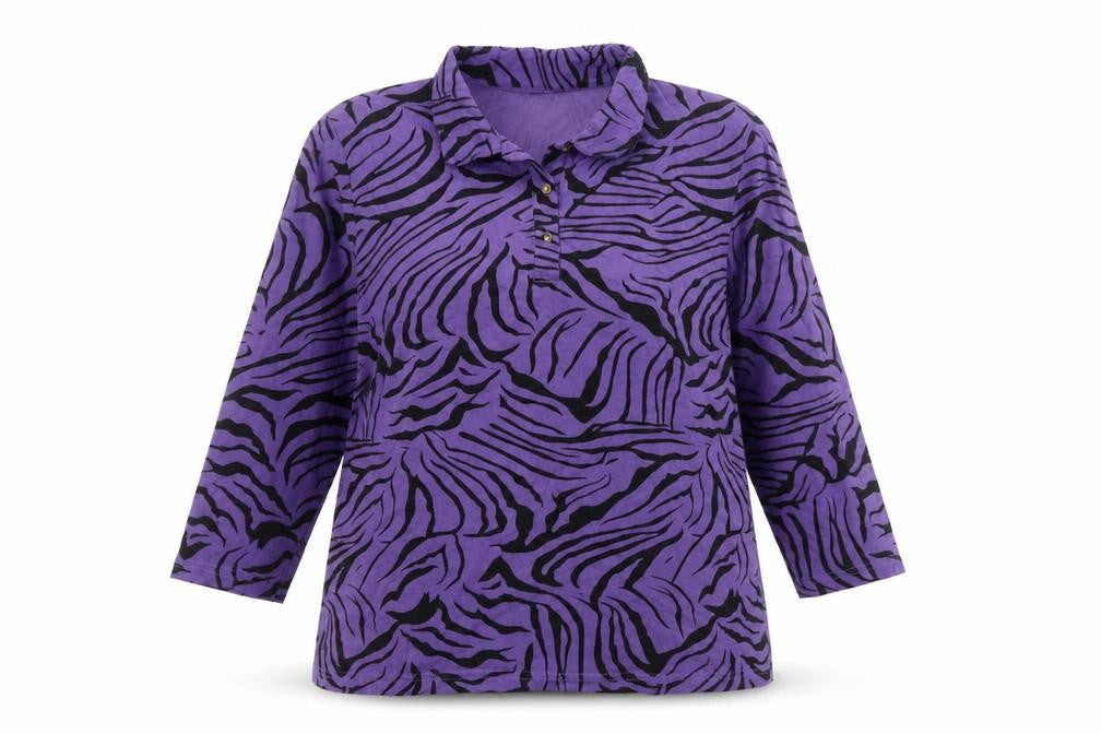 Paco Boutique Womens Purple Black Animal Print Cotton Button-Up Top Size 14