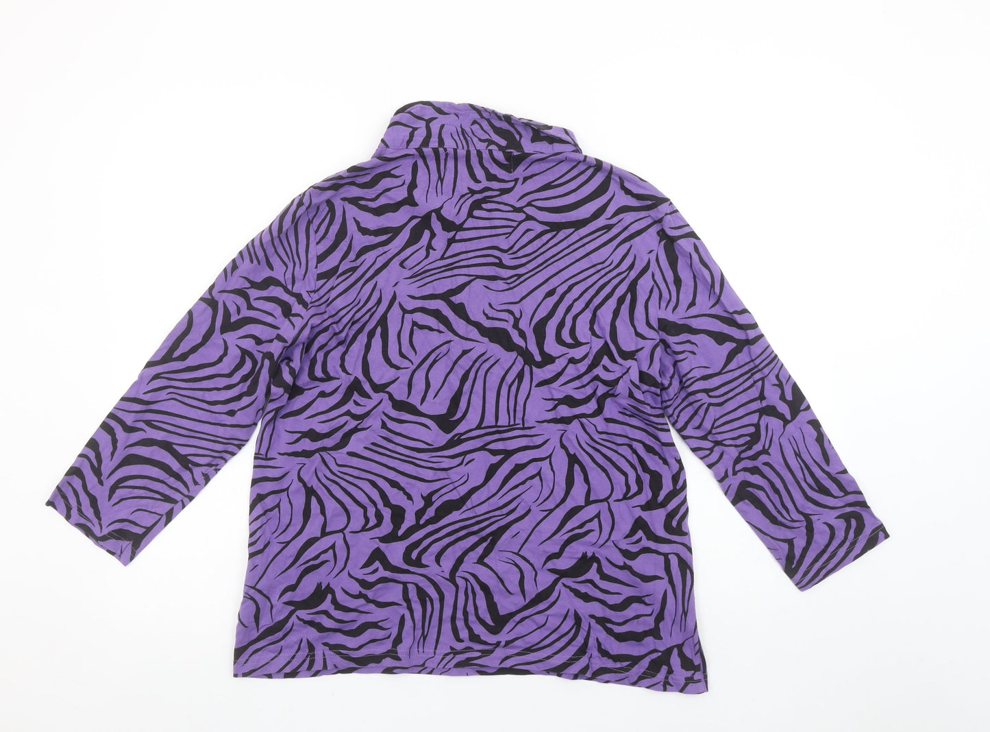 Paco Boutique Womens Purple Black Animal Print Cotton Button-Up Top Size 14