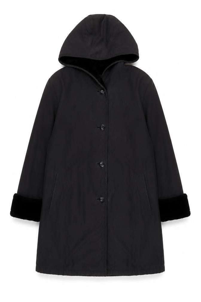 BHS Womens Black Faux Fur Trim Hooded Mid-Length Coat Size 12