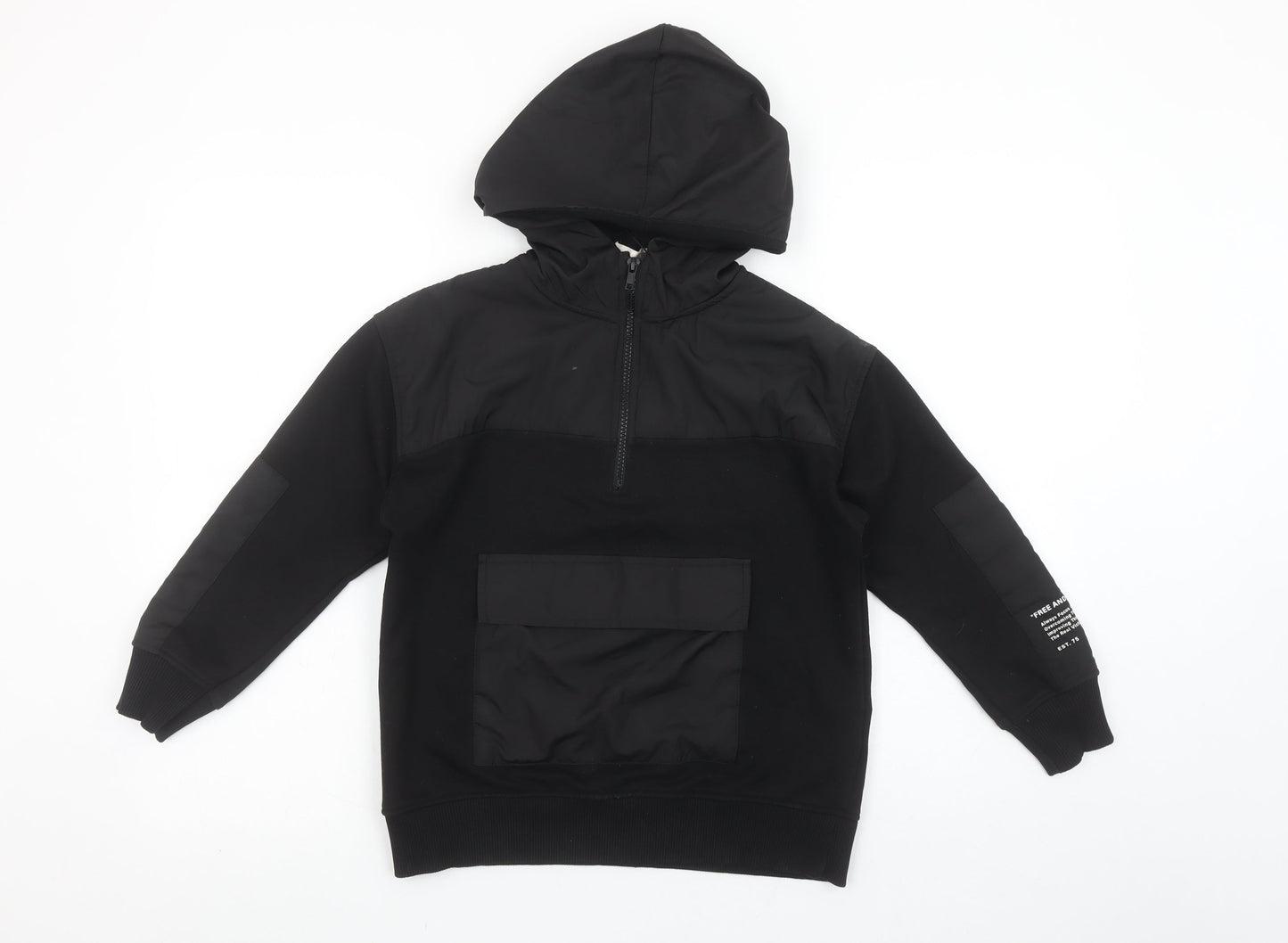 Zara Boys Black 9 Years Half Zip Hoodie with Front Pocket and Hood