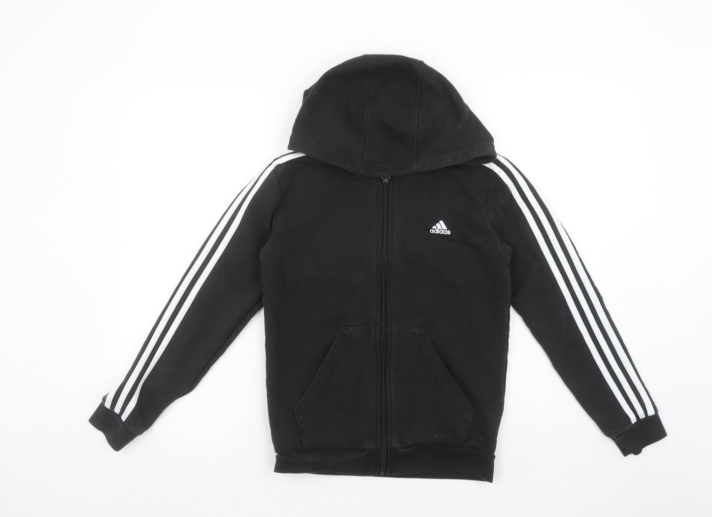 Adidas Boys Black Full Zip Hoodie 12 Years Cotton Blend