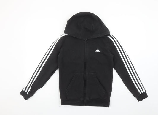 Adidas Boys Black Full Zip Hoodie 12 Years Cotton Blend