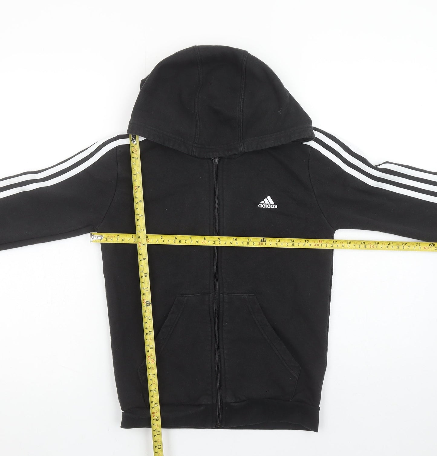 Adidas Boys Black Full Zip Hoodie 12 Years Cotton Blend