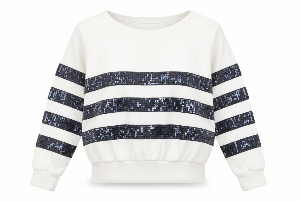 Next Women’s Ivory Sequin Stripe Pullover Sweatshirt Size 8
