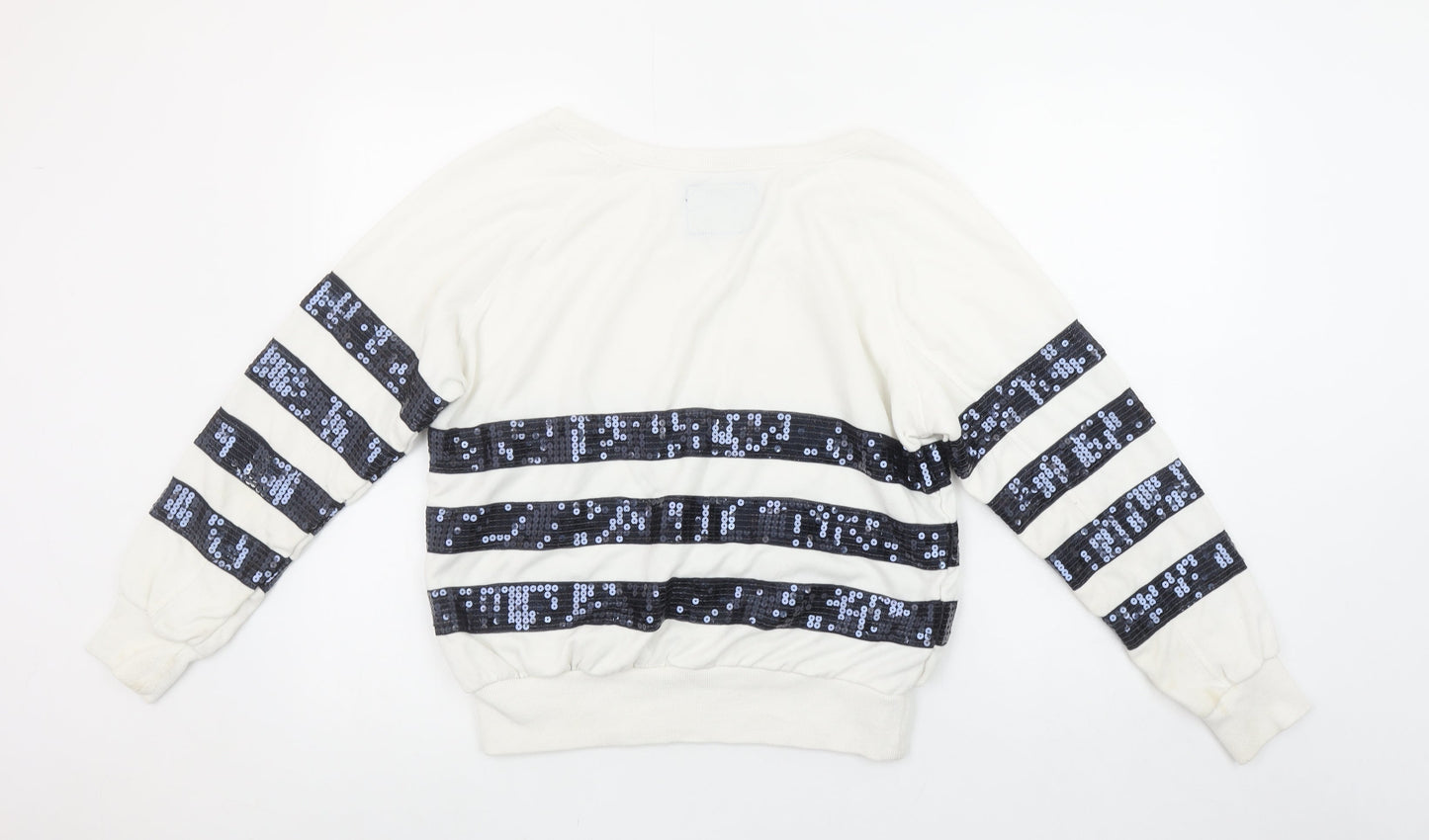 Next Women’s Ivory Sequin Stripe Pullover Sweatshirt Size 8