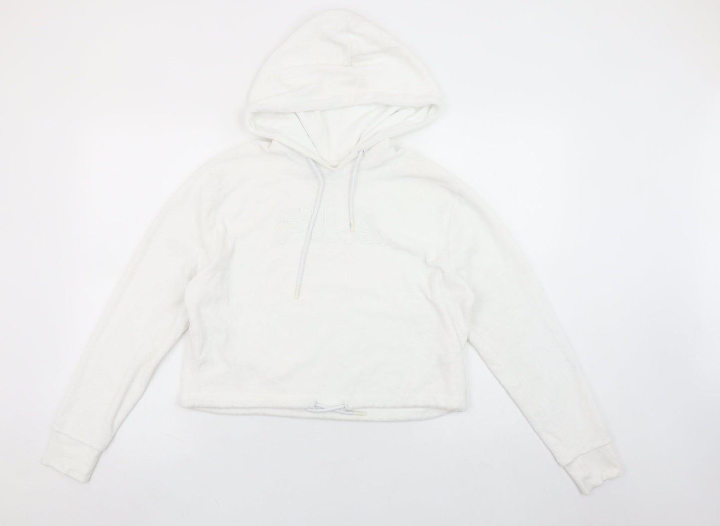 FILA Women White Small Pullover Hoodie Cotton Blend Casual