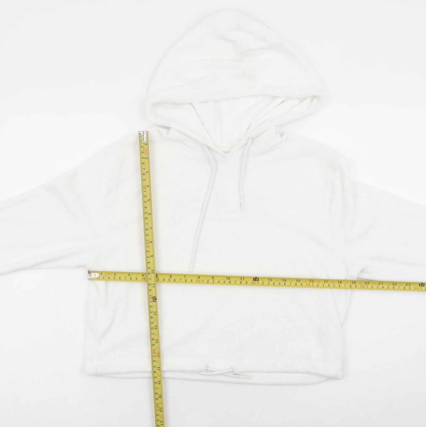 FILA Women White Small Pullover Hoodie Cotton Blend Casual