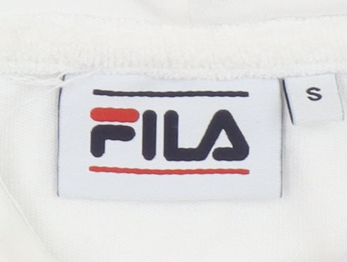 FILA Women White Small Pullover Hoodie Cotton Blend Casual