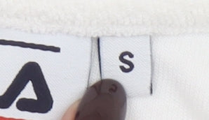 FILA Women White Small Pullover Hoodie Cotton Blend Casual