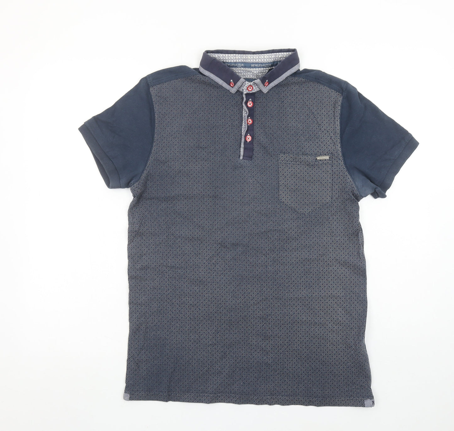 Bewley & Ritch Men's Blue Geometric Short Sleeve Cotton Polo Shirt Size L