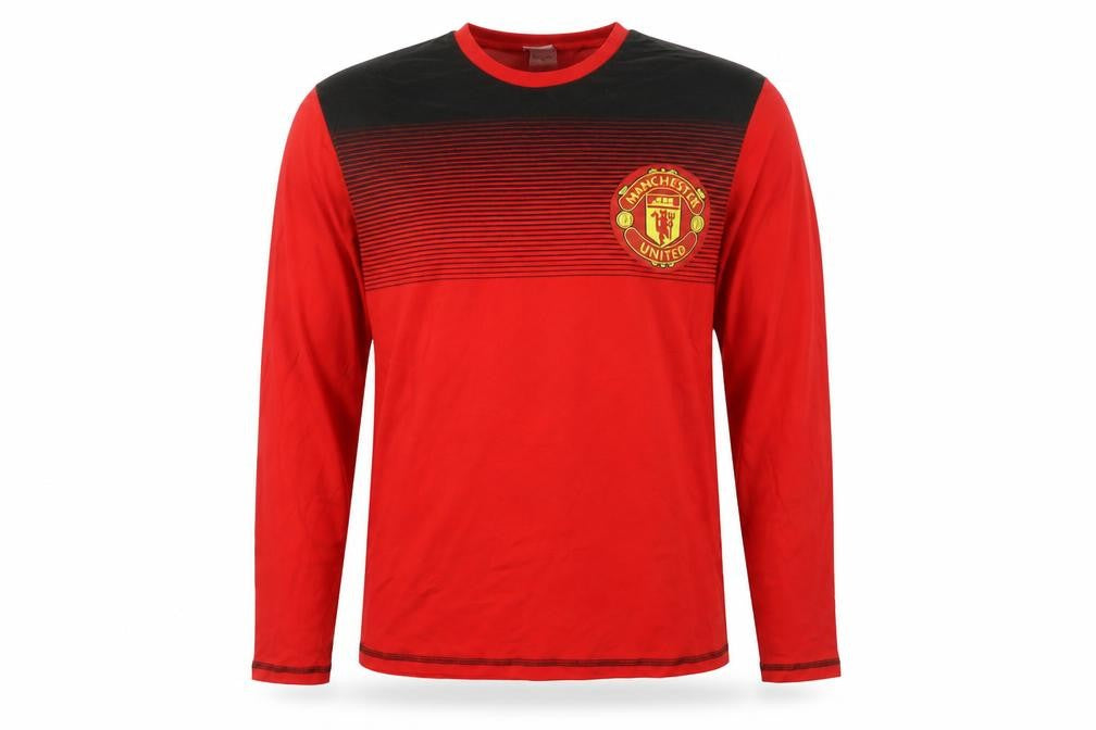 Front view of Manchester United Men Red Black Long Sleeve Pyjama Top M 100% Cotton