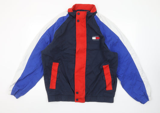 Tommy Jeans Mens Blue Red Colourblock L Bomber Jacket Retro 90s Style