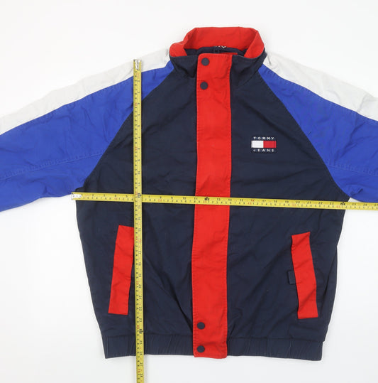 Tommy Jeans Mens Blue Red Colourblock L Bomber Jacket Retro 90s Style