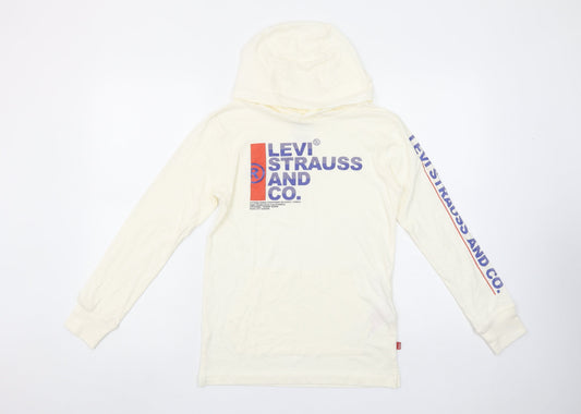 Levi's Boys Ivory Cotton Pullover Hoodie M 10-12 Years Graphic Print
