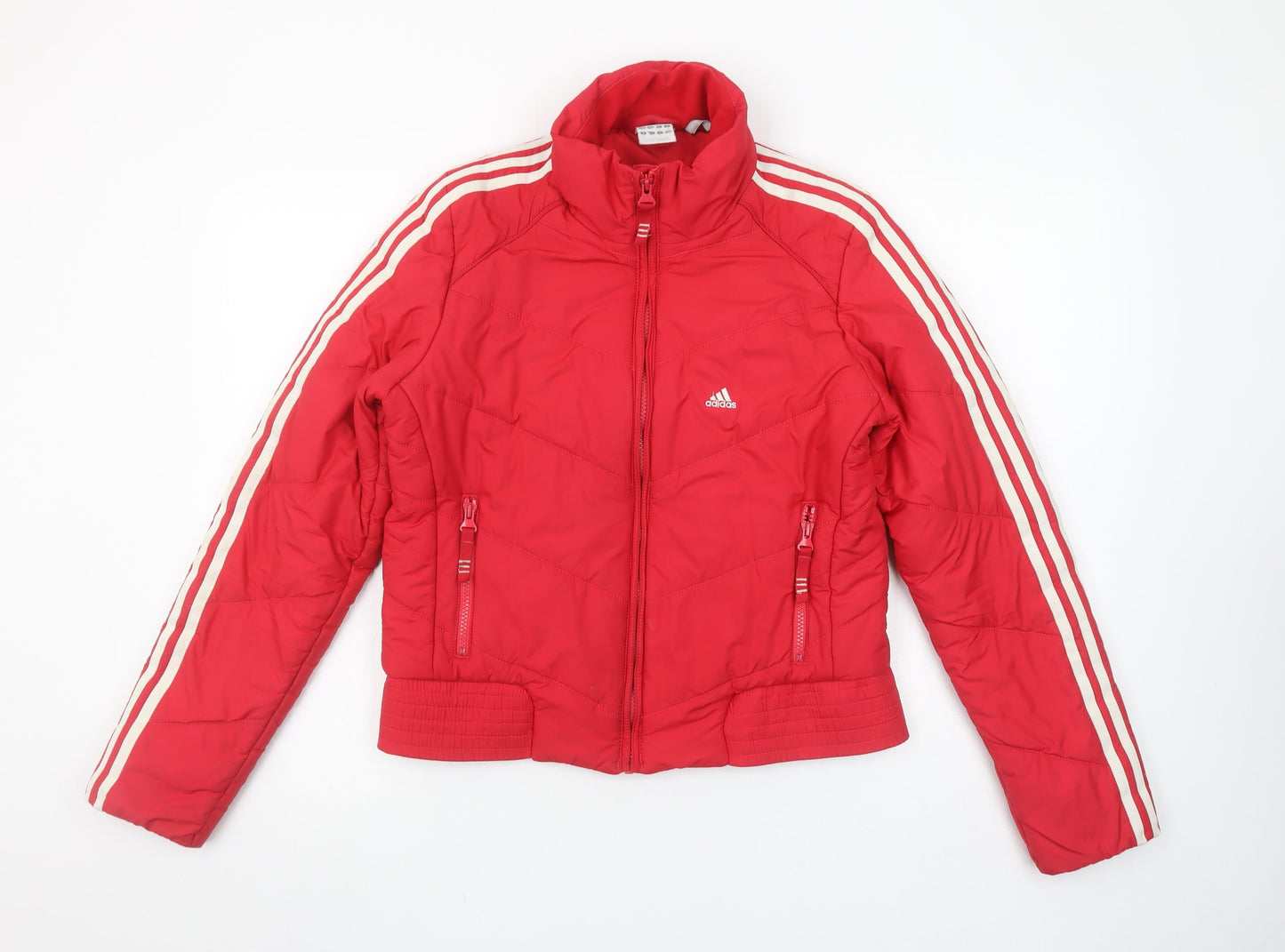 Adidas Women's Red Puffer Jacket Size 12 Quilted Zip Winter Coat