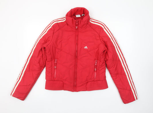 Adidas Women's Red Puffer Jacket Size 12 Quilted Zip Winter Coat
