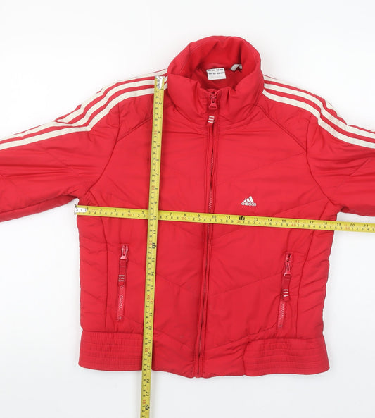 Adidas Women's Red Puffer Jacket Size 12 Quilted Zip Winter Coat