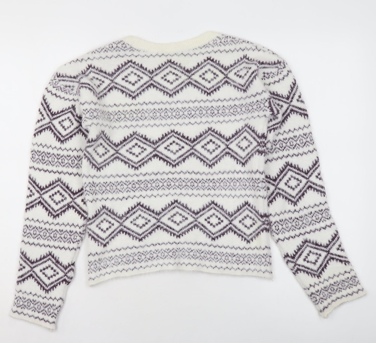 CODE Women White Geometric Knit Jumper Size 10 Winter Pullover