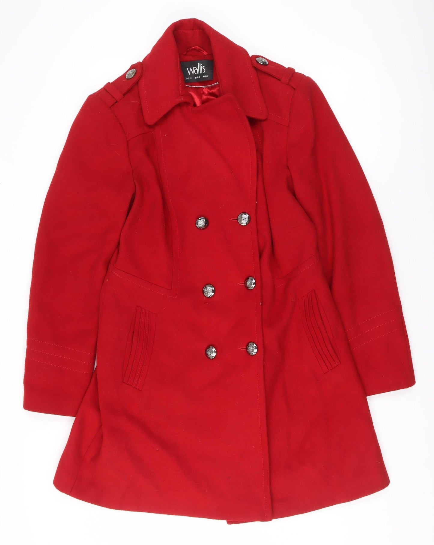 Wallis Women's Red Pea Coat Size 12 Mid-Length Buttoned Jacket