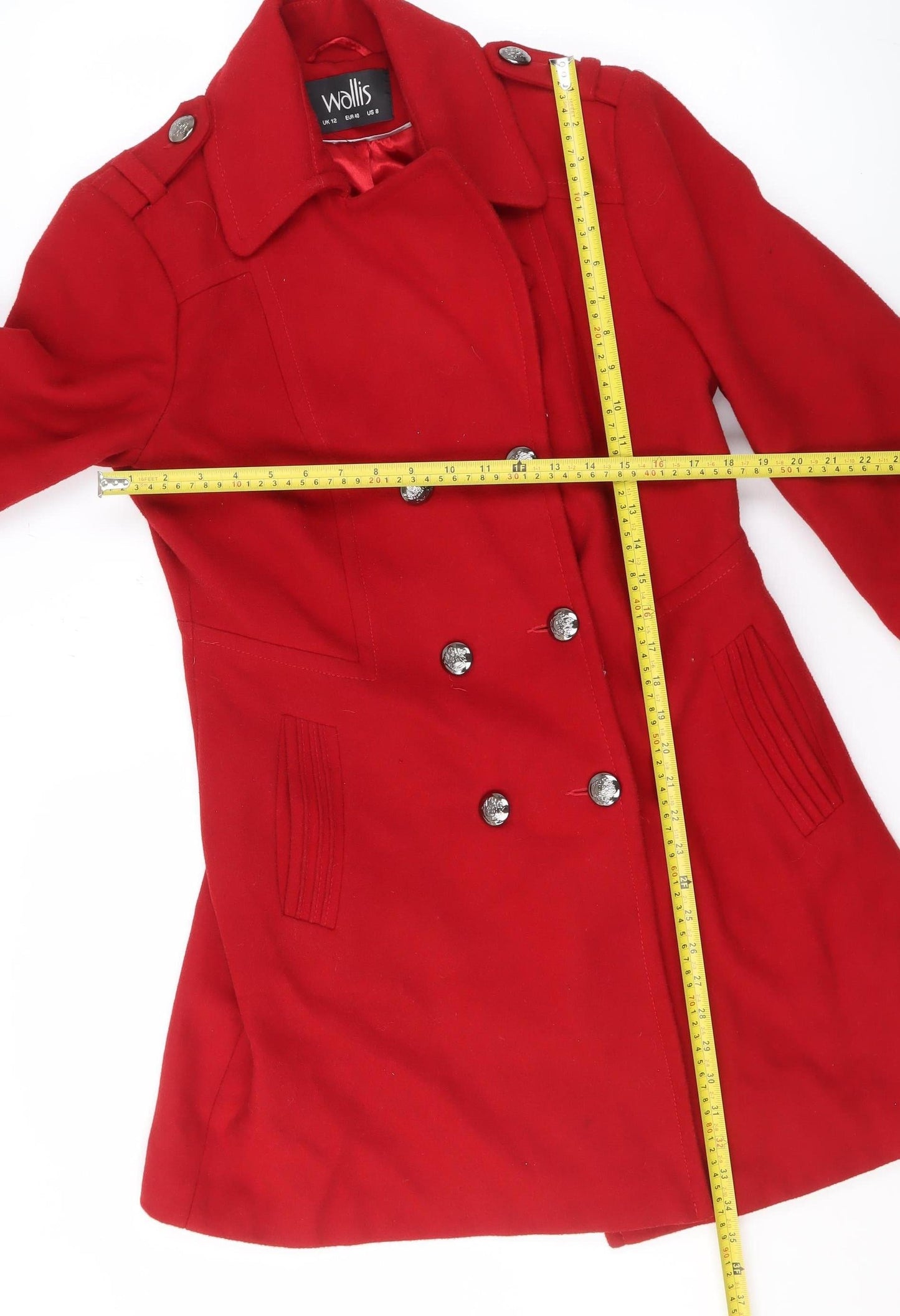 Wallis Women's Red Pea Coat Size 12 Mid-Length Buttoned Jacket