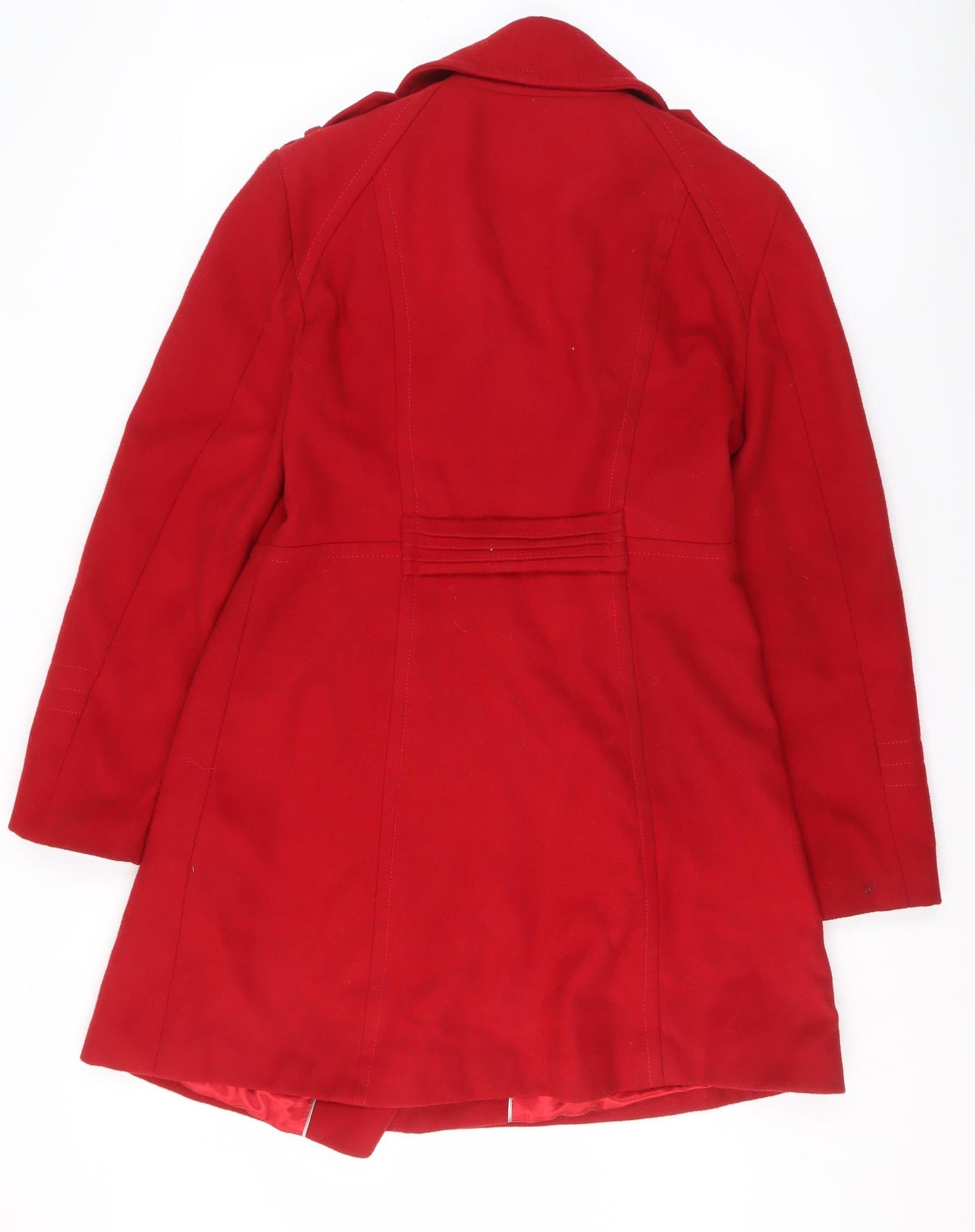 Wallis Women's Red Pea Coat Size 12 Mid-Length Buttoned Jacket
