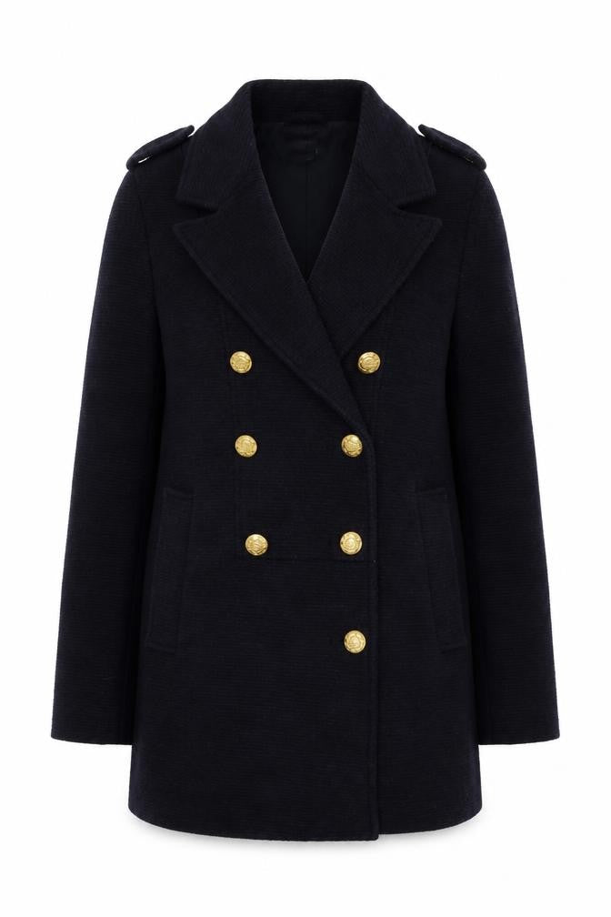 A&G Womens Black Wool Blend Double-Breasted Pea Coat XS