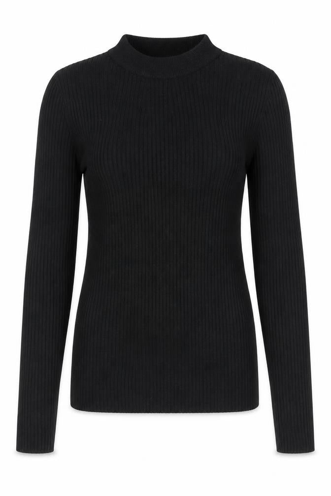 ONLY Women's Black Ribbed Mock Neck Long Sleeve Knit Top Size M