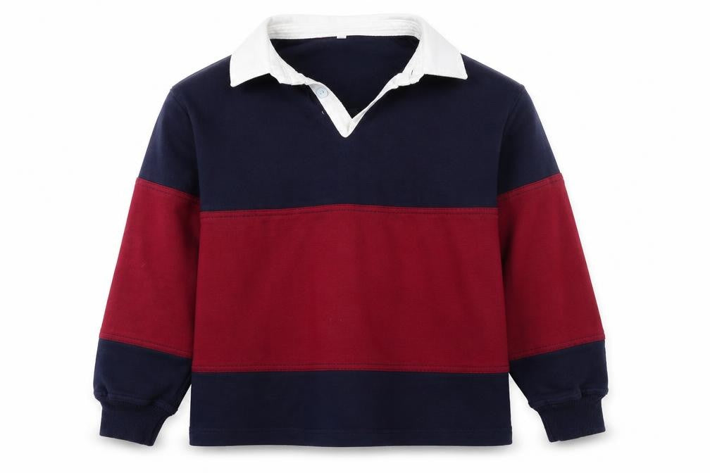Halbro Boys Blue Red Rugby Long Sleeve Polo Shirt 8 Years Cotton