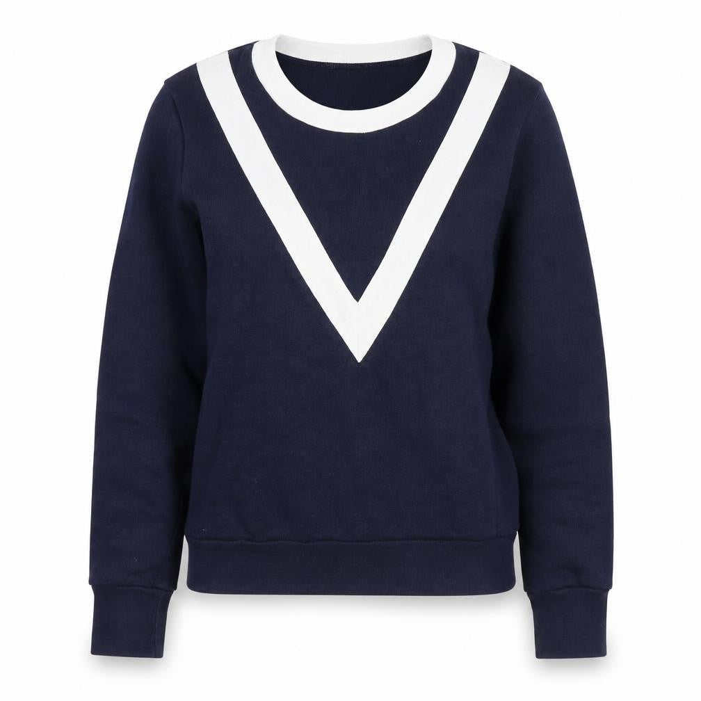 J.Crew Womens Navy Blue White V-Neck Pullover Sweatshirt Size M