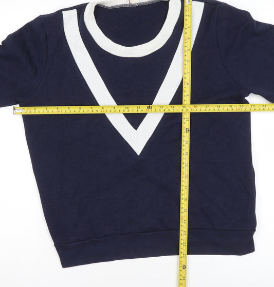 J.Crew Womens Navy Blue White V-Neck Pullover Sweatshirt Size M