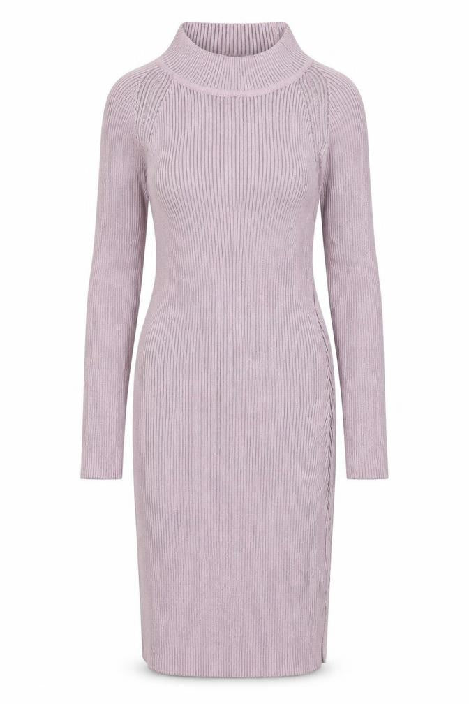 Front view of Missguided Women Purple Knit Bodycon Long Sleeve Dress UK 8
