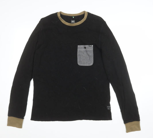 Lost Mischief Men's Black Cotton Crew Neck Pullover Sweatshirt M
