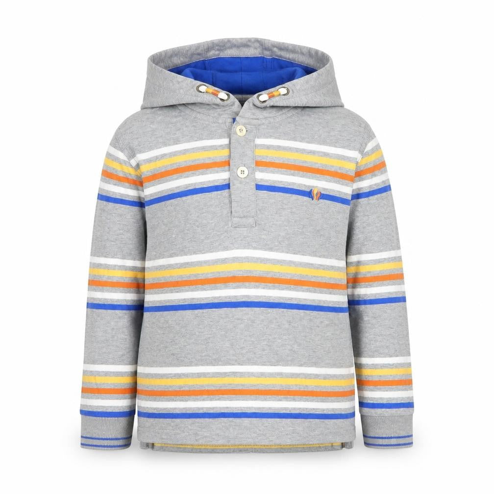FatFace Boys Grey Striped Henley Hoodie 8-9 Years Cotton Long Sleeve