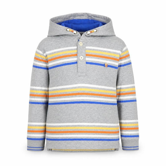 FatFace Boys Grey Striped Henley Hoodie 8-9 Years Cotton Long Sleeve