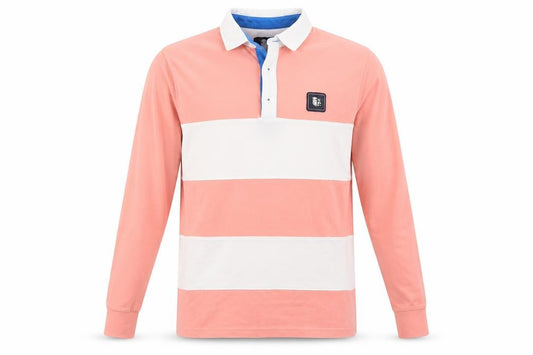 H&L Men’s Pink White Striped Long Sleeve Polo Shirt XS