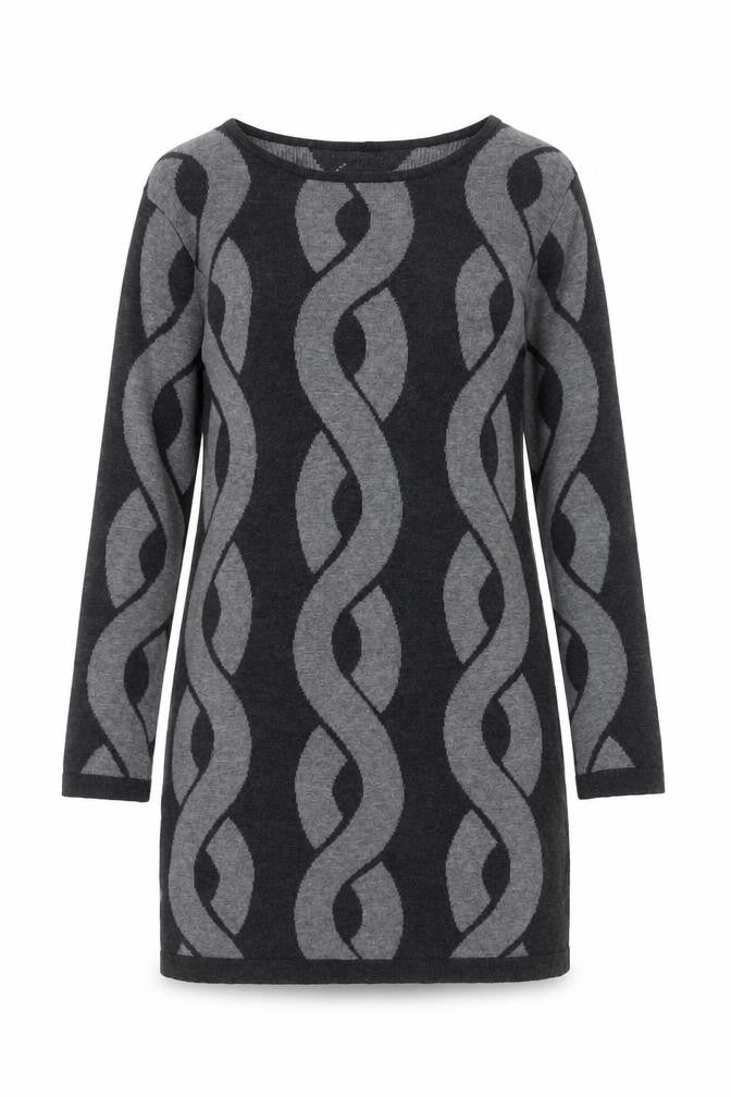 Klass Women’s Grey Geometric Knit Tunic Jumper Size S
