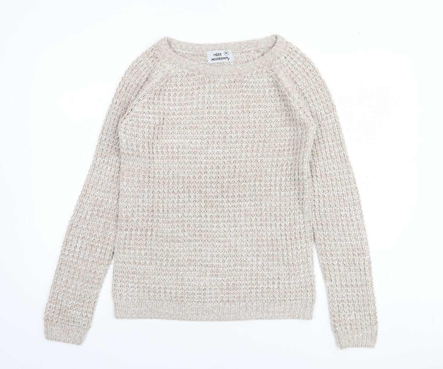Miss Accessory Women’s Beige Chunky Knit Crew Neck Jumper Size M