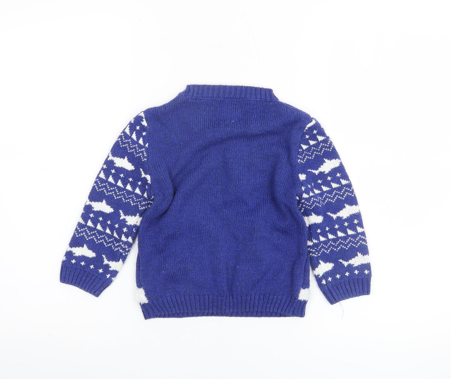 George Boys Blue Santa Jaws Christmas Jumper 2-3 Years Acrylic Knit
