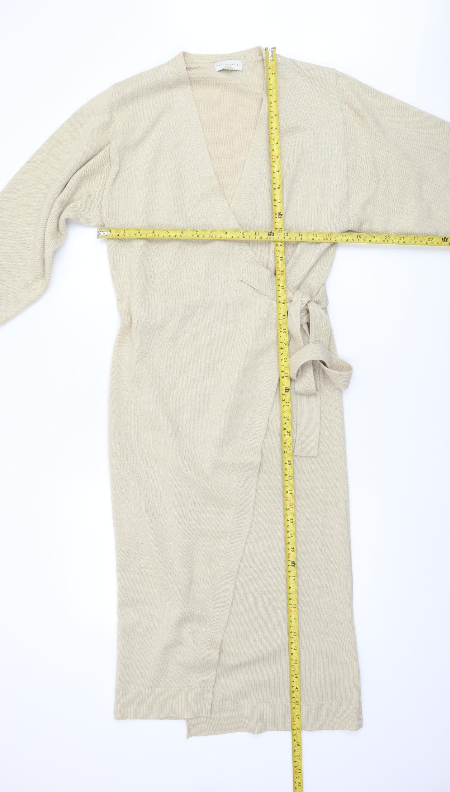 Pretty Lavish Women’s Beige Knit Midi Wrap Dress Size S