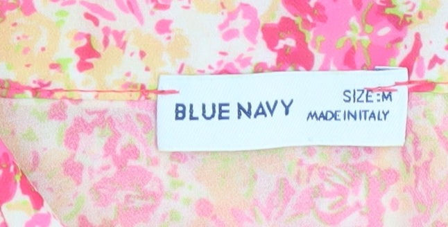 Blue Navy Women's Pink Floral Cropped Chiffon Blouse M