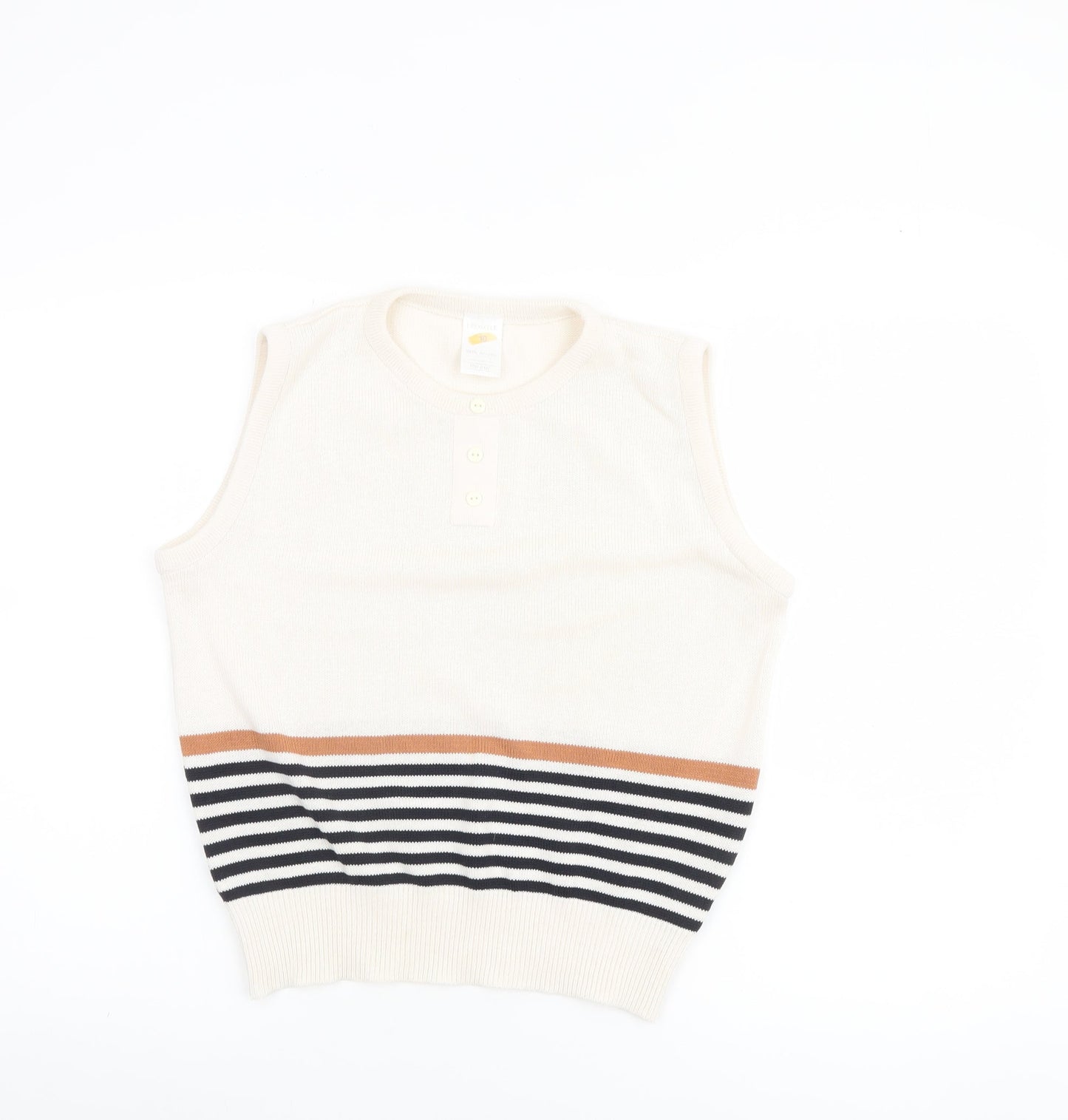 Littlewoods Women’s Ivory Striped Sleeveless Knit Vest Jumper Size 10