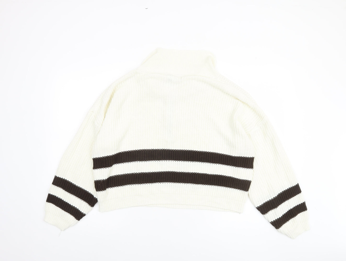 Pink Vanilla Women’s White Striped Collared Half Zip Jumper Size S