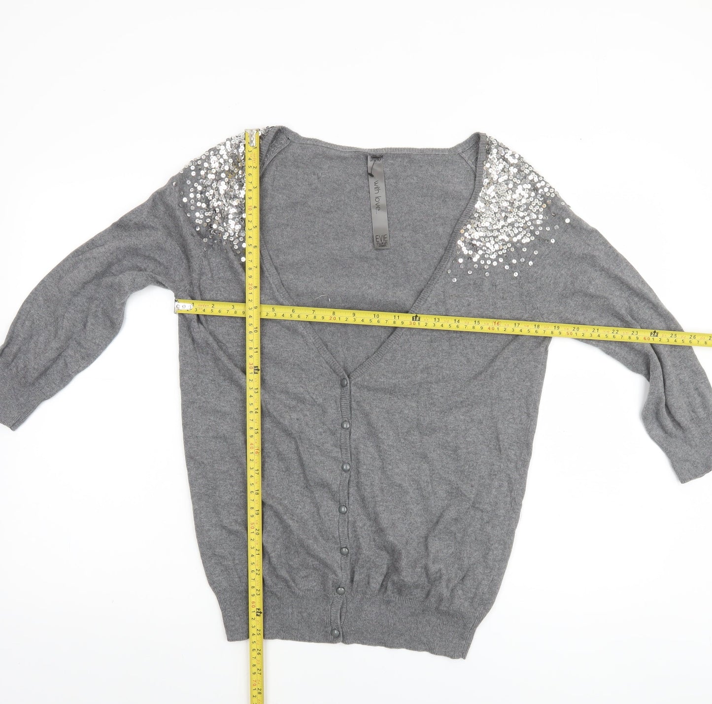 Evie Womens Grey Size 14 Sequin Embellished Cardigan