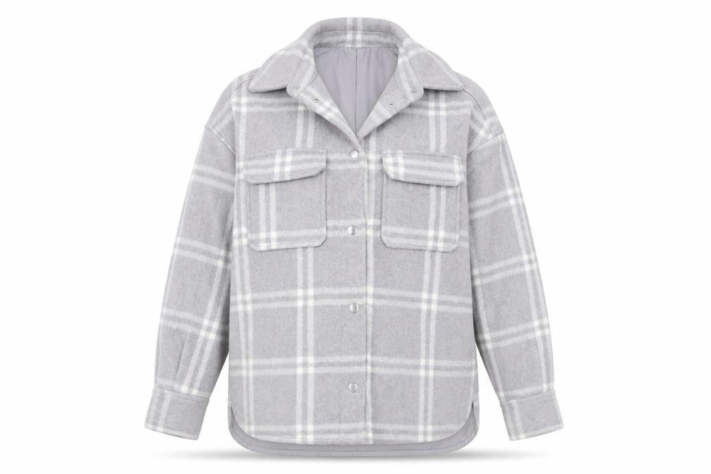 H&M Women's Grey Check Long Sleeve Shacket Jacket XS