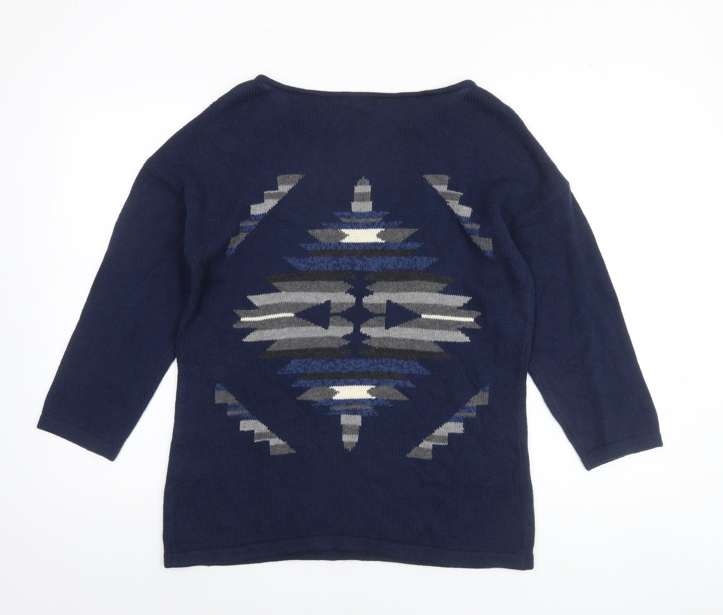 Chaps Women Blue Aztec Knit Cotton Pullover Jumper Size M