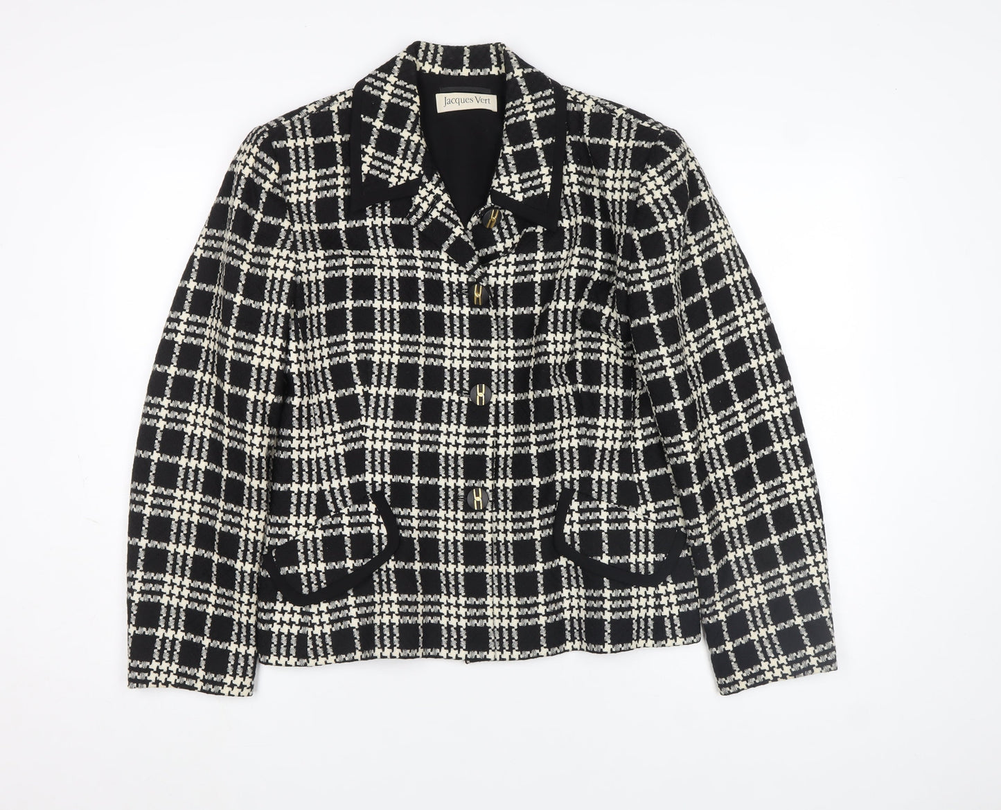 Jacques Vert Women's Black Check Wool Blend Blazer Size 14