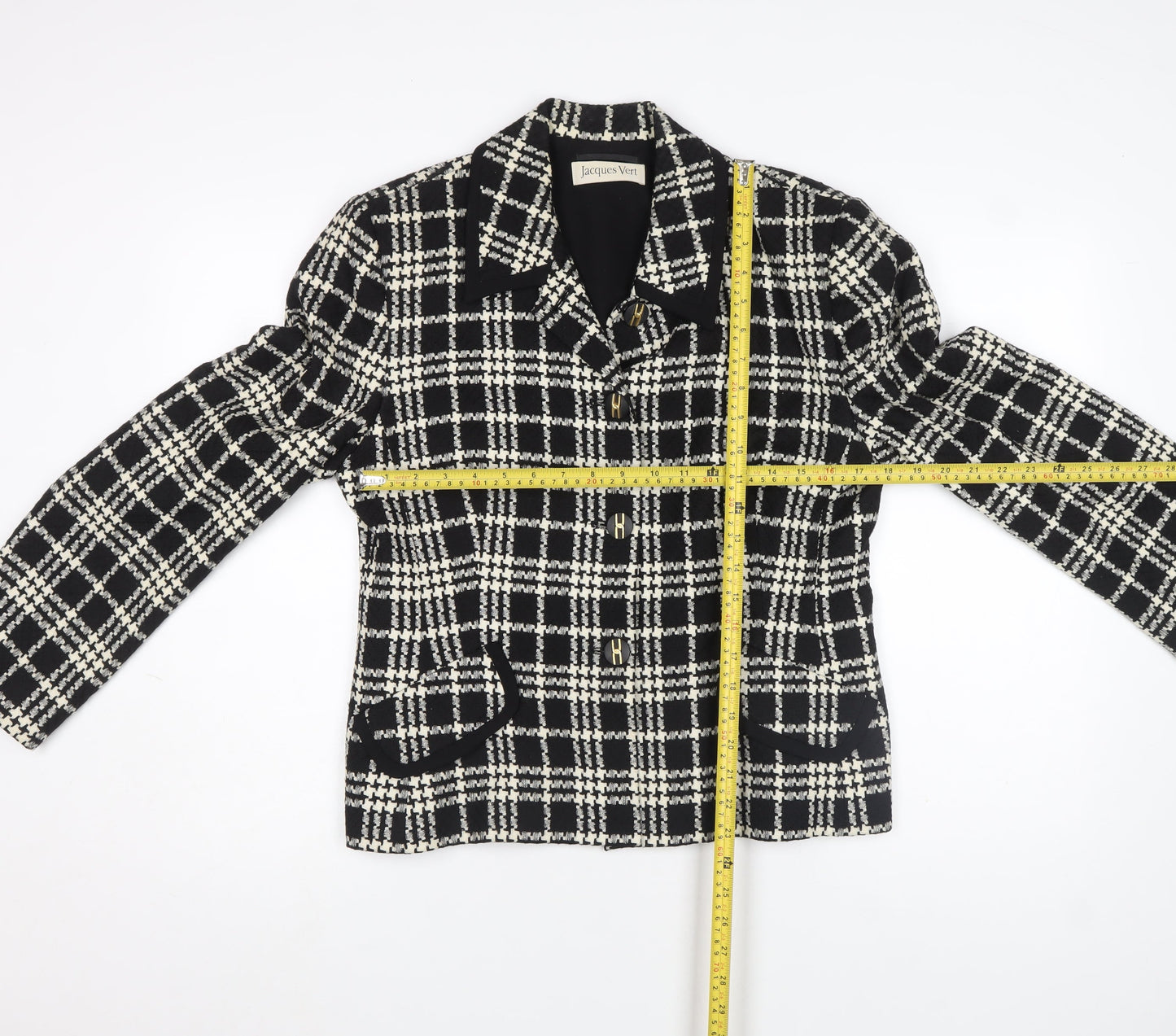 Jacques Vert Women's Black Check Wool Blend Blazer Size 14