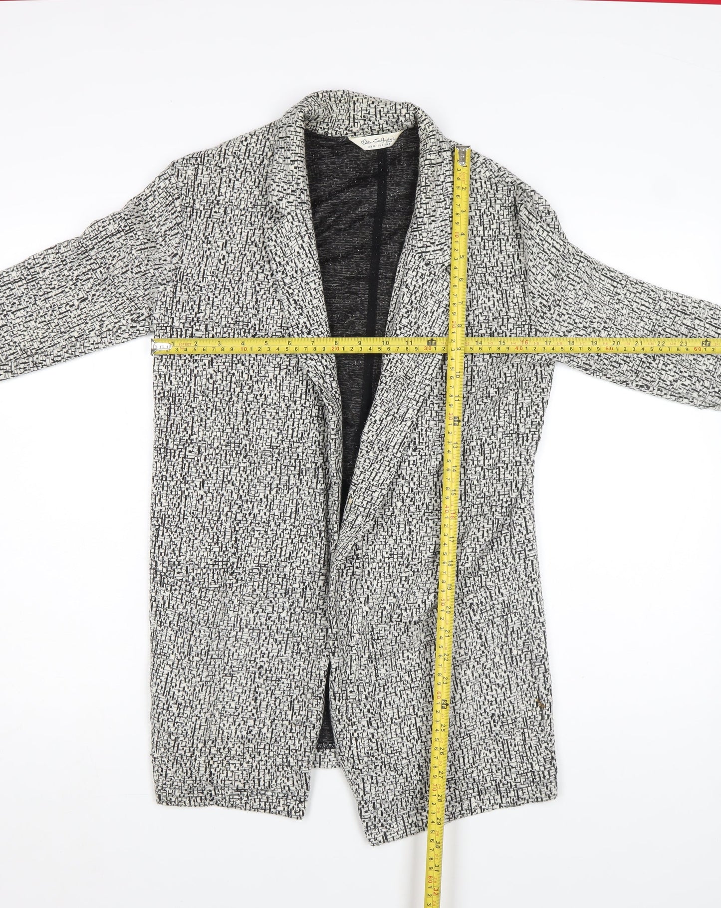 Miss Selfridge Women’s Black & White Tweed Coatigan Size 10 Longline Jacket
