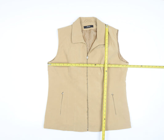 Alexara Women Beige Sleeveless Zip Waistcoat L Polyester Blend