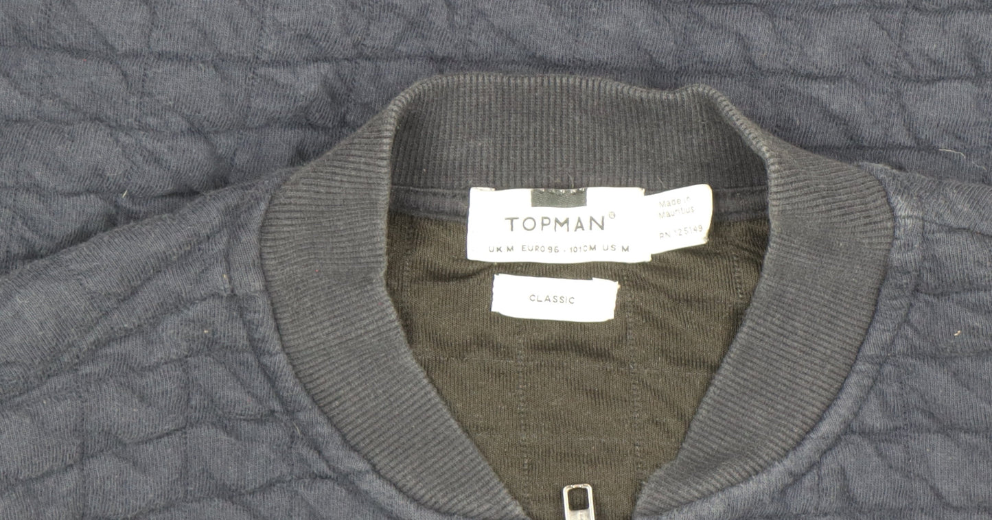 Topman Men’s Blue Quilted Bomber Jacket M Classic Fit